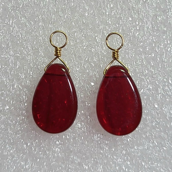 12x18mm Garnet Czech Glass INTERCHANGEABLE Earring Charms Solid Sterling, 14K Rose or Yellow Gold Filled