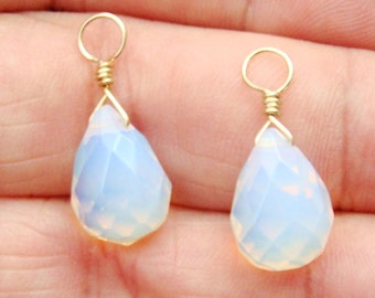 10x13mm Faceted Milky White Opalite Interchangeable Earring Charms YG or SS or Rose Gold