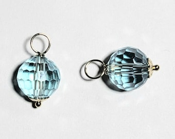 Aqua Blue 10mm Micro Faceted Crystal INTERCHANGEABLE Earring Charms YG or SS or Rose Gold