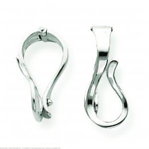 May include: Two silver-colored earring clasps. Each clasp has a curved, flowing design with a hinged closure. The clasps are shown against a white background, highlighting their shape and metallic sheen.