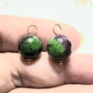 1 Pair INTERCHANGEABLE Earring Charms with 11mm to 12mm Ruby in Zoisite Gemstones 14K Yellow or Rose Gold Filled or Solid Sterling