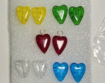 13x18mm Cracked Crystal Heart INTERCHANGEABLE Earring Charms Solid Sterling 14K Rose or Yellow Gold Filled