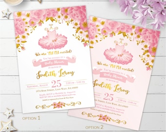 Silver /& Pink Stripes Ballerina Ballet Invitations Baby Shower Invitations