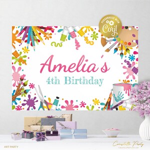 Editable Art party backdrop file, painting party poster file, rainbow party decoration, artist party background, corjl template, FILE ONLY