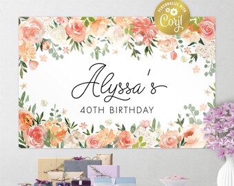 Archivo de fondo floral de melocotón editable, póster de flores de crema de melocotón, decoración de fiesta de flores de acuarela, fondo, plantilla corjl, SÓLO ARCHIVO