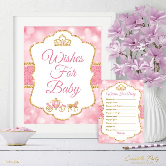 Princess Wishes for the baby card and sign, royal printable baby shower game, pink and gold bokeh digital game, INSTANT DOWNLOAD Il_570xn