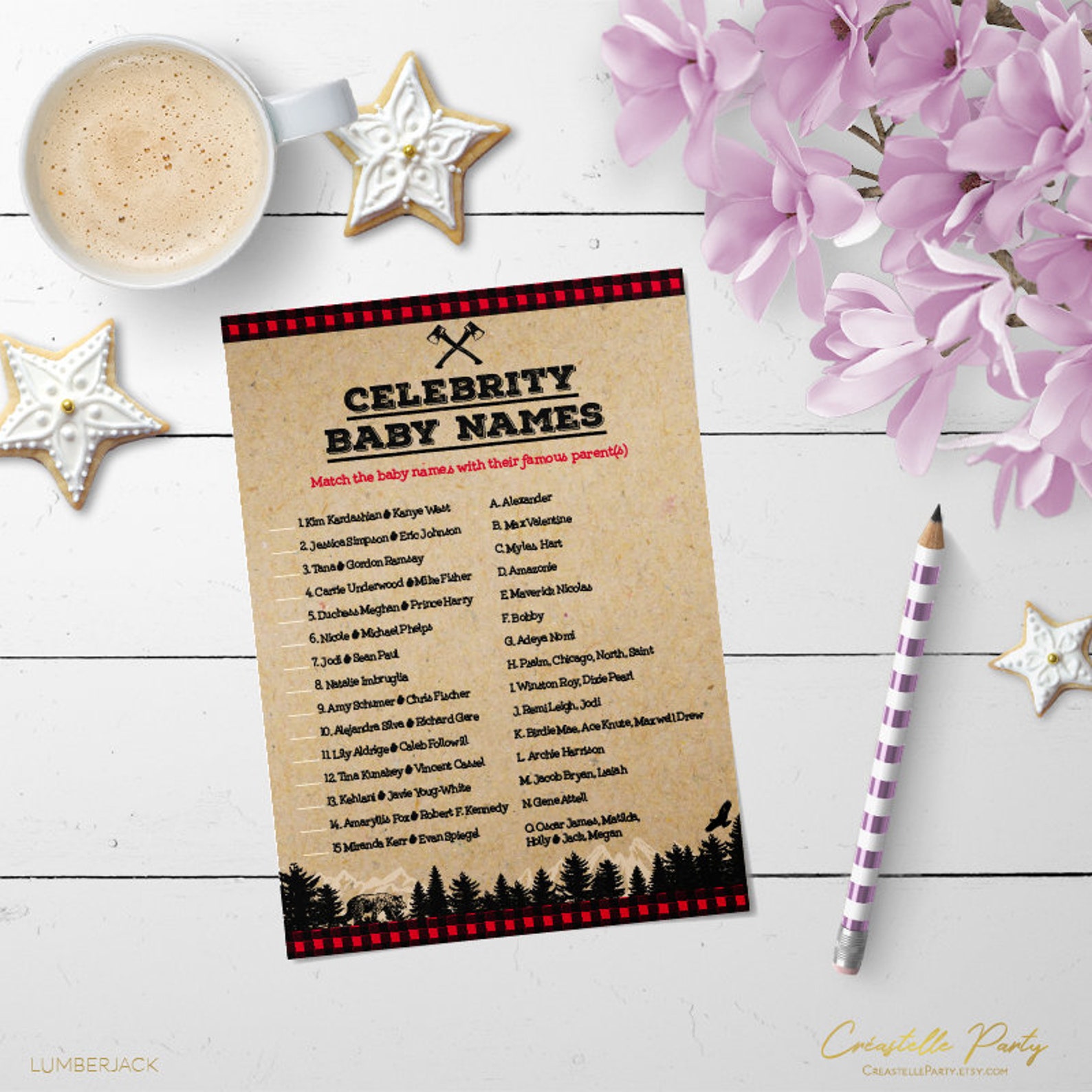 Rustic Lumberjack Buffalo Plaid Celebrity Baby Names Game Etsy