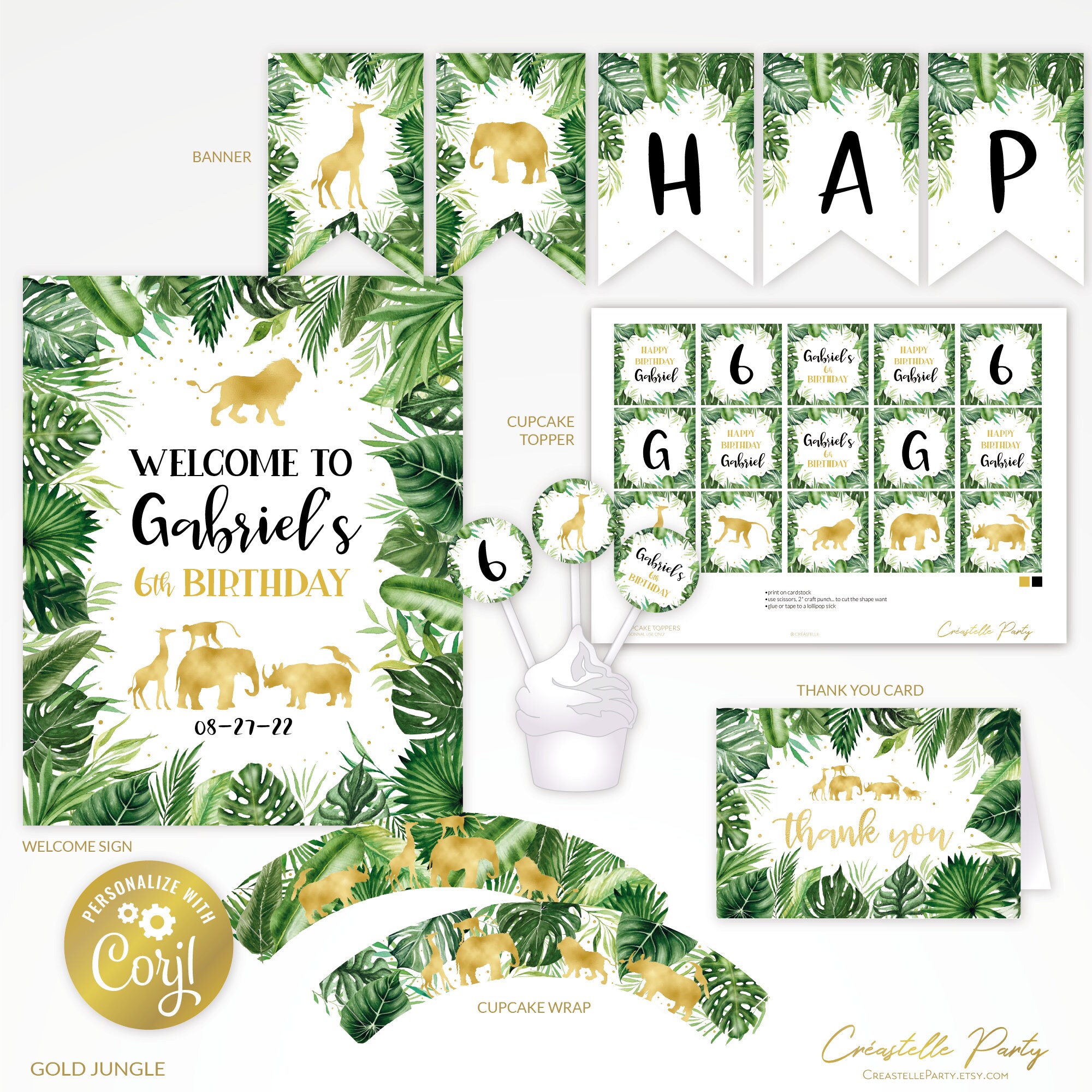 Gold jungle animal safari editable party decor package Etsy