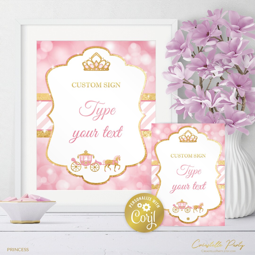 Princess Party Sign Set, Royal Crown Printable Signs, Gold and Pink ...