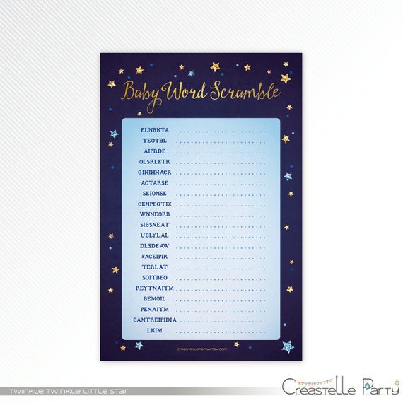 Navy blue and glitter Twinkle, twinkle, little star Word scramble, baby shower game printable, instant download Il_570xn