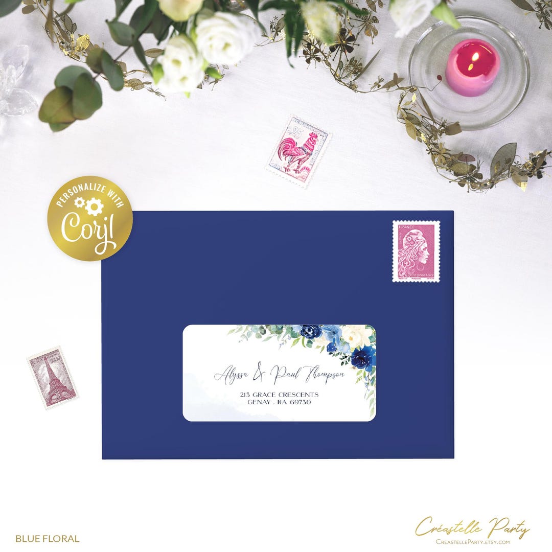 Blue Floral Address Labels, Shipping Printable Label Template, Digital ...