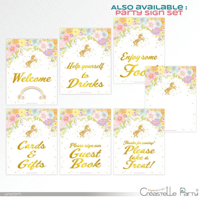 gold unicorn word search floral baby shower game printable