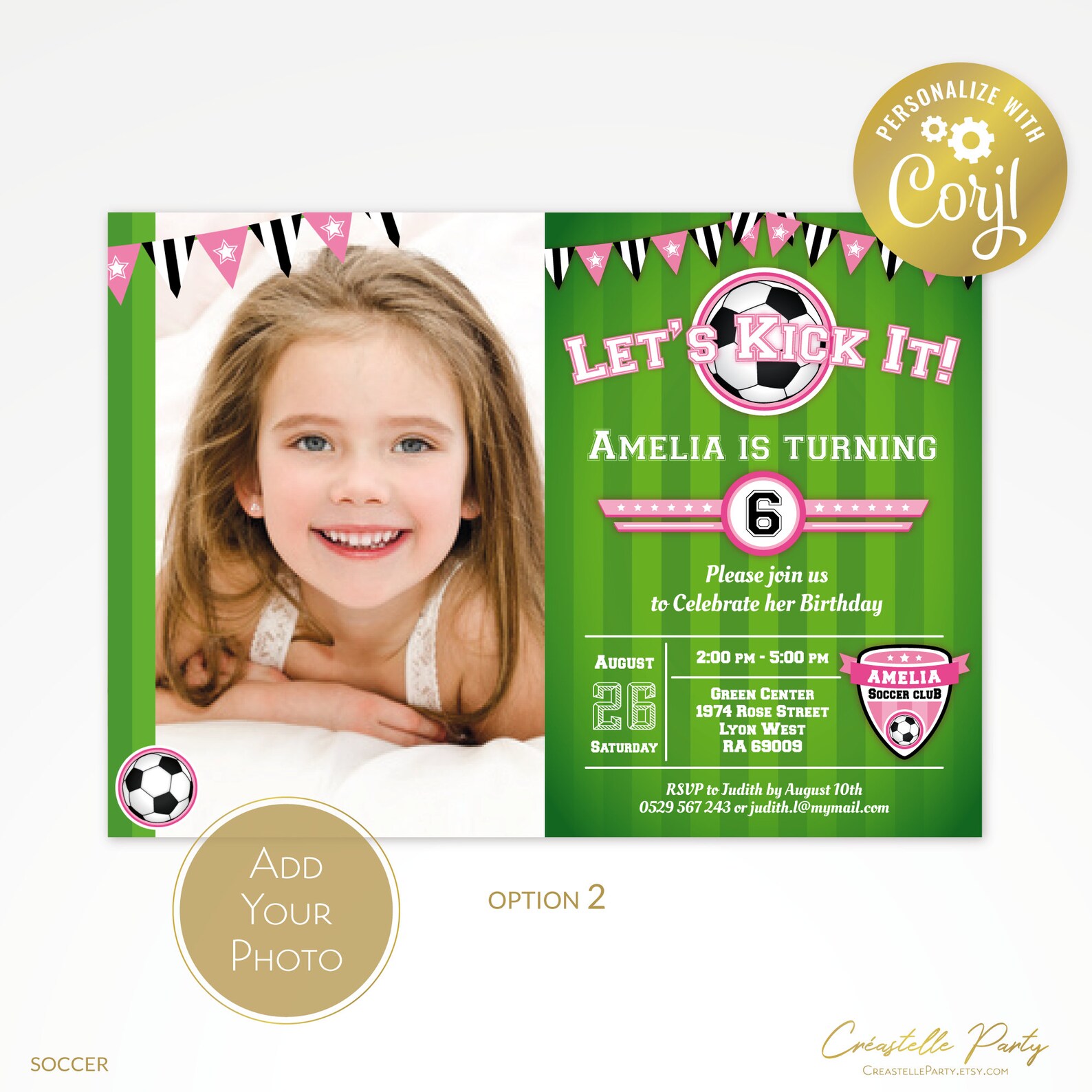 Pink Soccer Birthday Party Printable Invitation Sport Digital Etsy