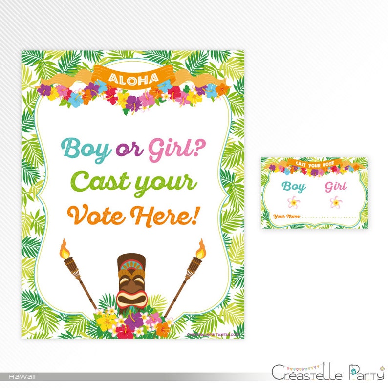Hawaiian luau Gender Reveal Voting Cards tropical baby shower Etsy