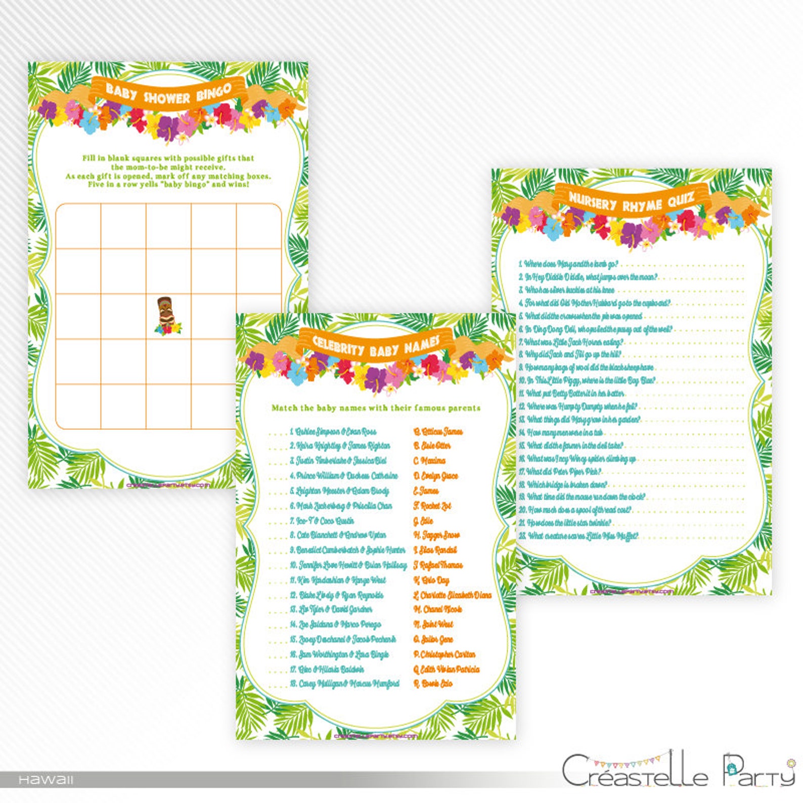 hawaiian luau baby shower printable games package 2 tiki