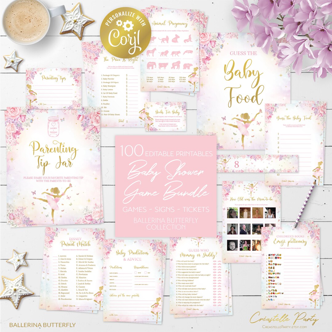 Ballerina &amp; Butterfly Baby Shower Games Package 2, Gold Ballet ...
