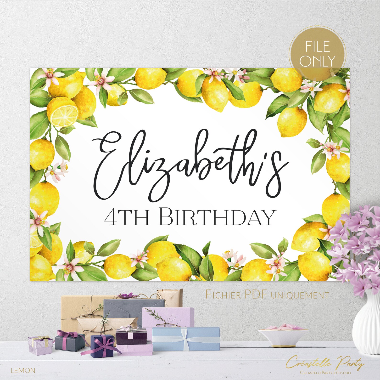 Digital lemon party poster file summer party decoration | Etsy