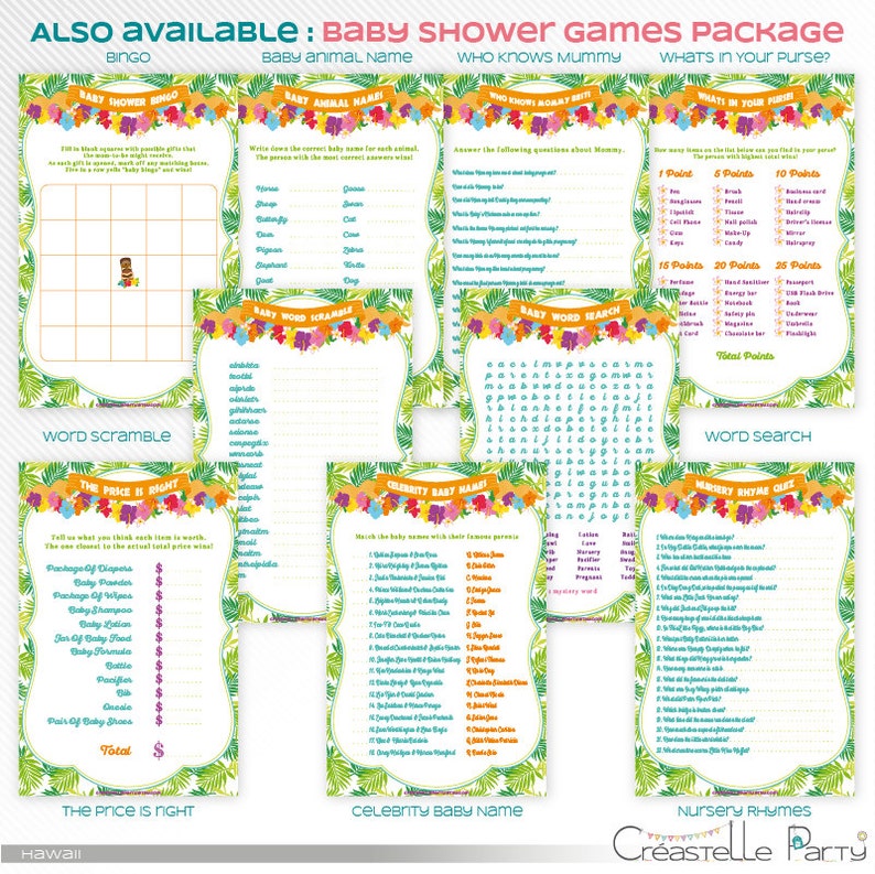 hawaiian luau bingo card tropical baby shower printable game etsy