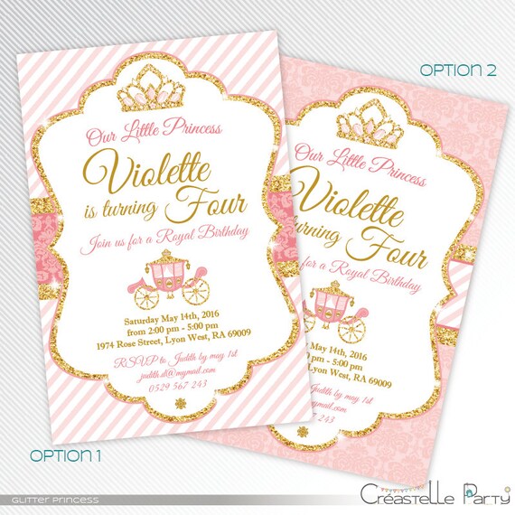 Pink and gold glitter Princess birthday party printable invitation Il_570xn