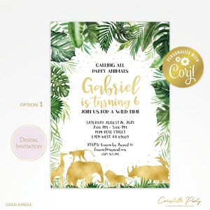 Editable Gold Jungle Animal Invitation, Wild Jungle Printable, Safari ...