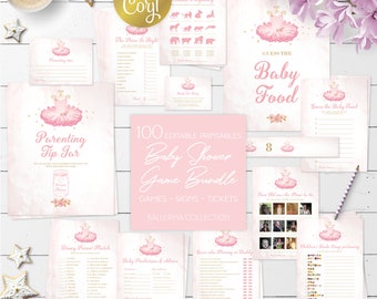 Ballerina baby shower games package 2, pink and gold ballet, tutu baby shower printable game bundle, tutu excited, INSTANT DOWNLOAD