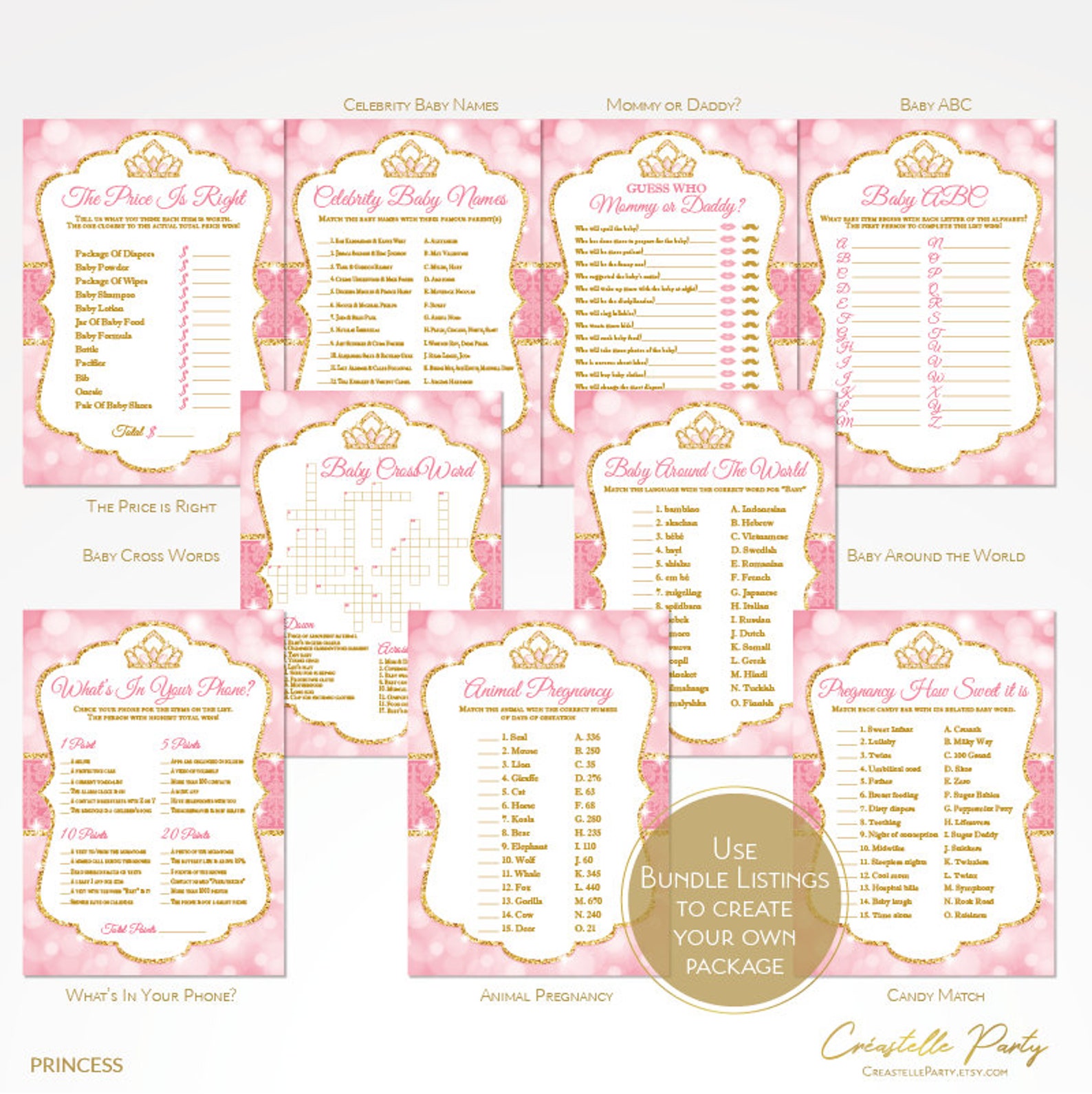 Princess Games Package 3 Princess Printable Baby Shower Game | Etsy
