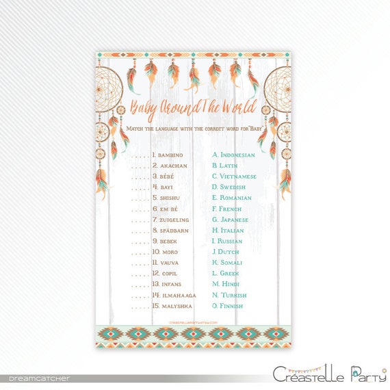 Dreamcatcher Baby Around The World Teal Boho Tribal Printable Baby