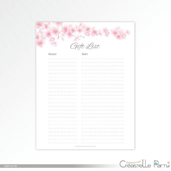Youngster Shower Present Record, Cherry blossom printable kid shower image regarding Printable Baby Shower Gift List identified as Boy or girl Shower Present Record, Cherry blossom printable little one shower