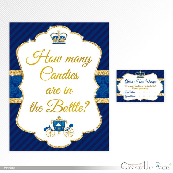 Glitter Prince guess how many tickets and sign, navy blue and gold baby shower printable, INSTANT DOWNLOAD Il_570xn
