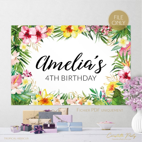 DIGITAL Floral tropical backdrop file, watercolor jungle party poster file, party decoration, hawaii aloha background, birthday, FILE ONLY Il_570xn