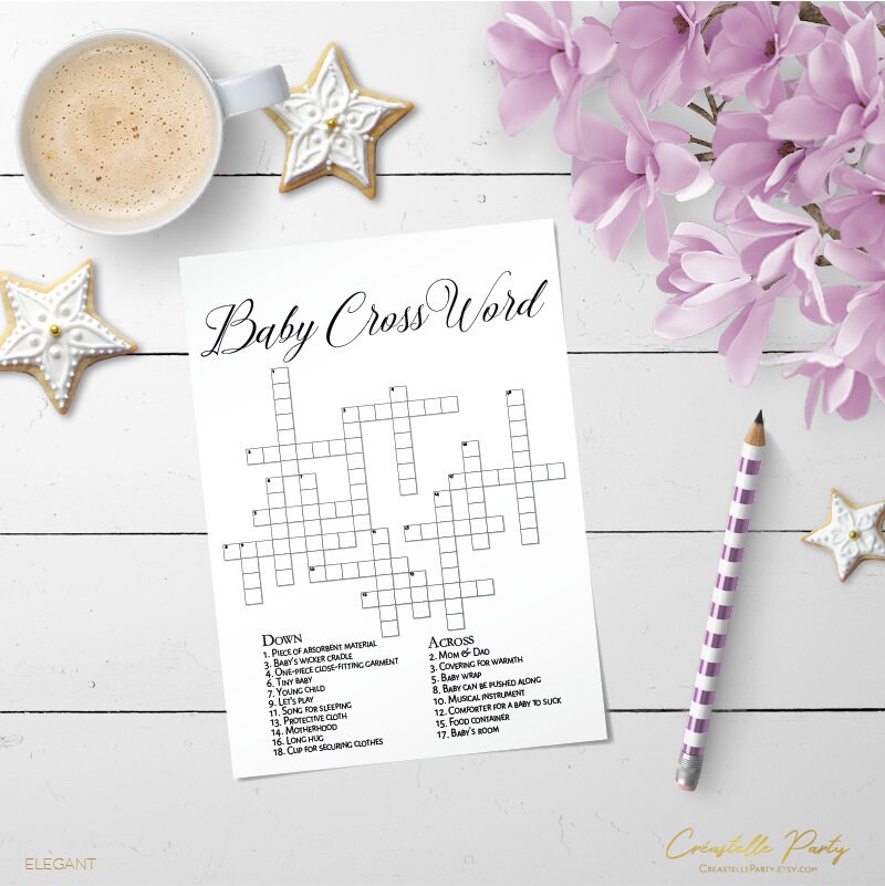 crossword puzzle modern elegant printable baby shower game etsy
