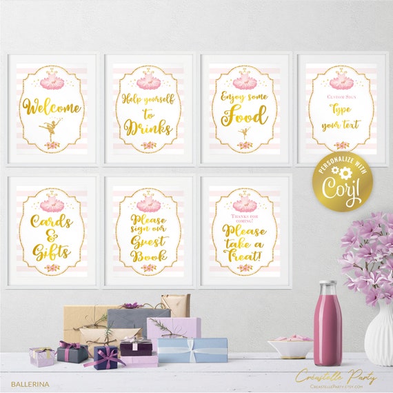 Pink ballerina party sign set, ballet printable signs, party decor ...