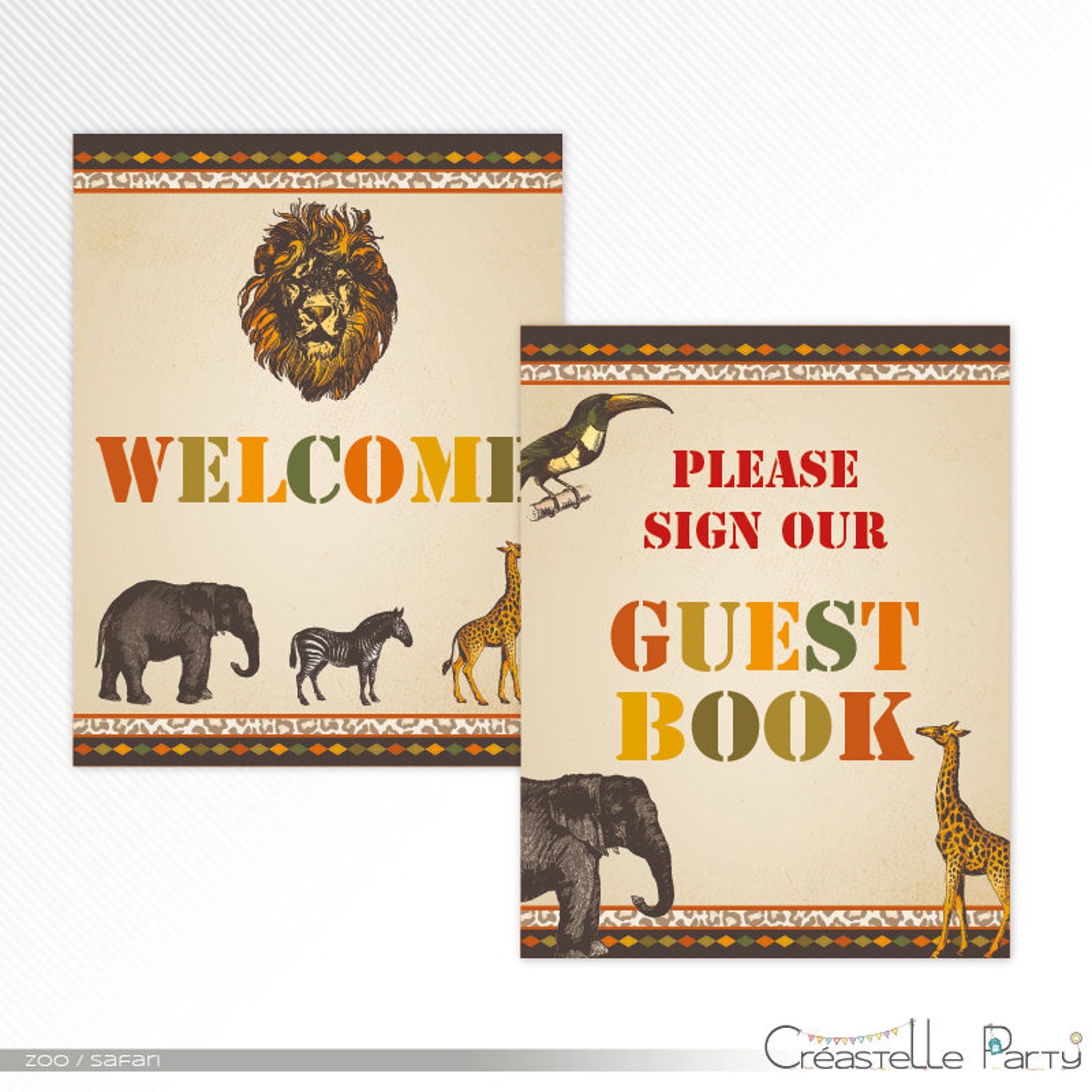 Vintage Jungle Safari Party Sign Set Zoo Printable Signs - Etsy