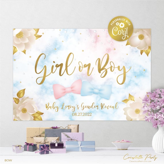 Editable Gender Reveal Party Backdrop File Floral Party Etsy Canada