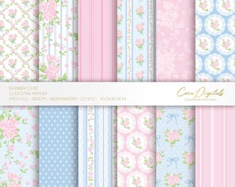 Shabby chic Purple Pink floral paper pack, vintage flowers, 12 seamless pattern (Digital Download)
