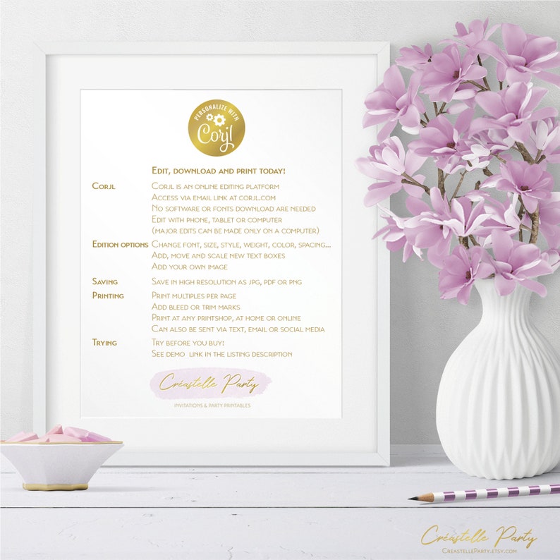 Fichier poster papillon éditable, affiche fleurs rose, or et parme, végétation aquarelle, anniversaire, FICHIER NUMÉRIQUE UNIQUEMENT image 5