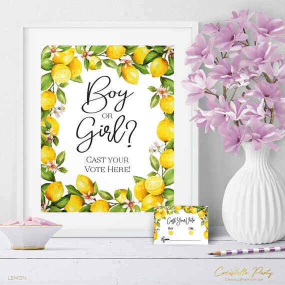 Watercolor Lemon Gender Reveal Voting Cards And Sign Yellow Summer watercolor-lemon-gender-reveal-voting-cards-and-sign-yellow-summer