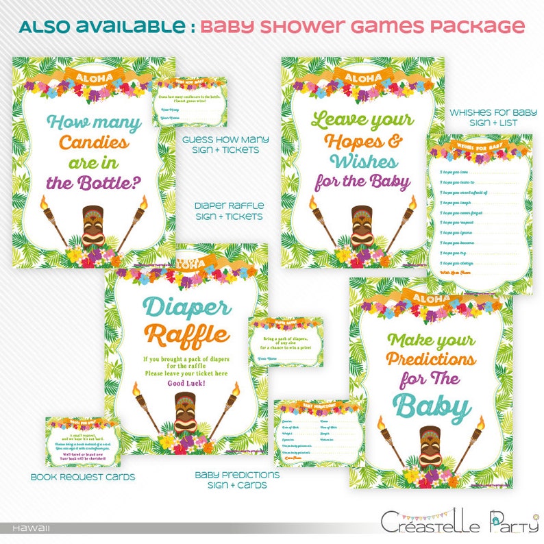 hawaiian luau bingo card tropical baby shower printable