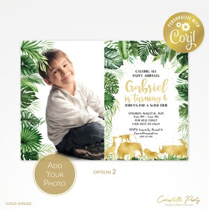 Editable Gold Jungle Animal Invitation, Wild Jungle Printable, Safari ...