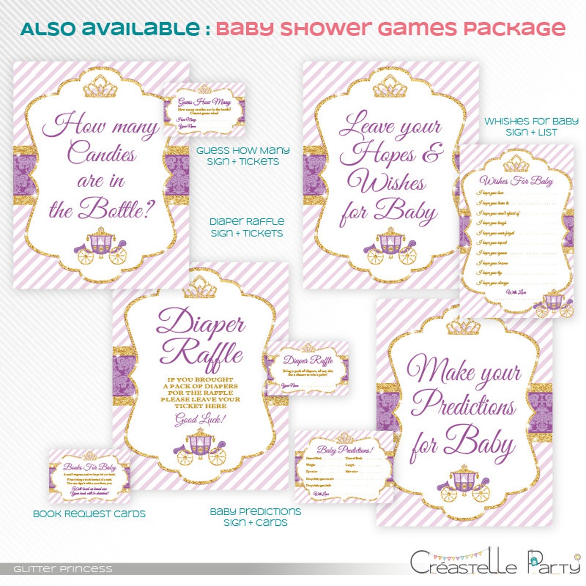 Glitter Princess Baby Bag Game purple and gold baby shower Etsy