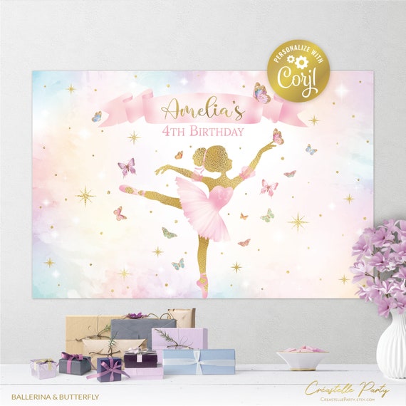 Pink and golden glitter butterfly birthday 1 year Photographic Print for  Sale by Between-clouds