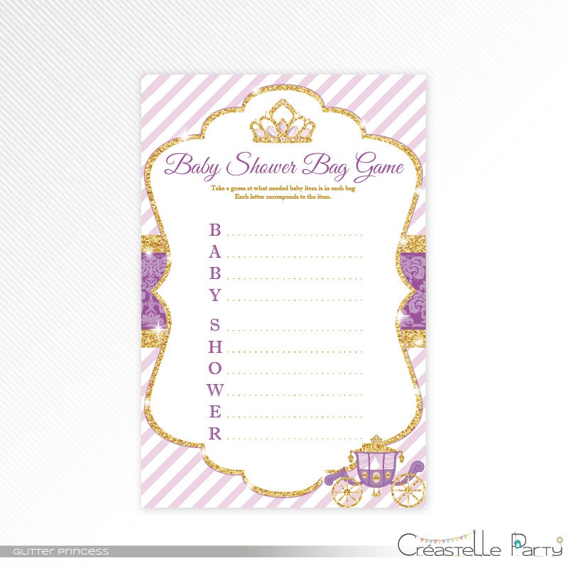 Glitter Princess Baby Bag Game purple and gold baby shower Etsy