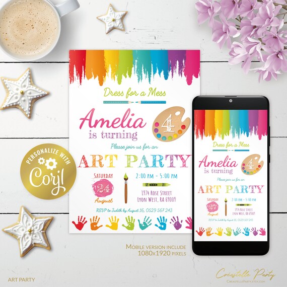 Art party invitation, painting party printable invitation, artist