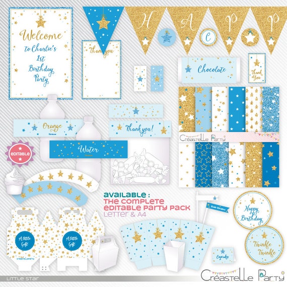 Twinkle Little Star Baby Blue And Gold Glitter Editable Printable