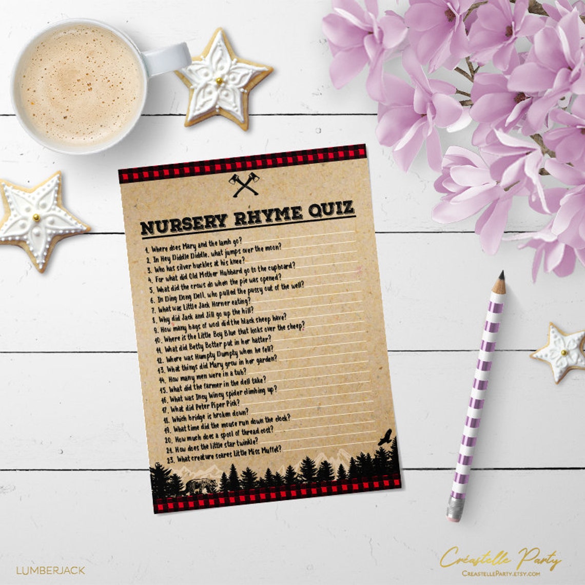 Rustic Lumberjack Buffalo Plaid Nursery Rhymes Quiz Woodland Etsy