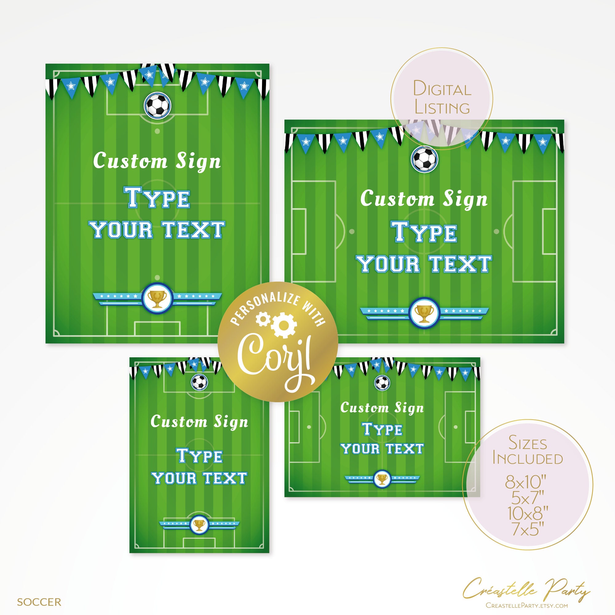 Simple Football Sign Soccer Field Custom Sign Template, Blue Football Editable Printable ...