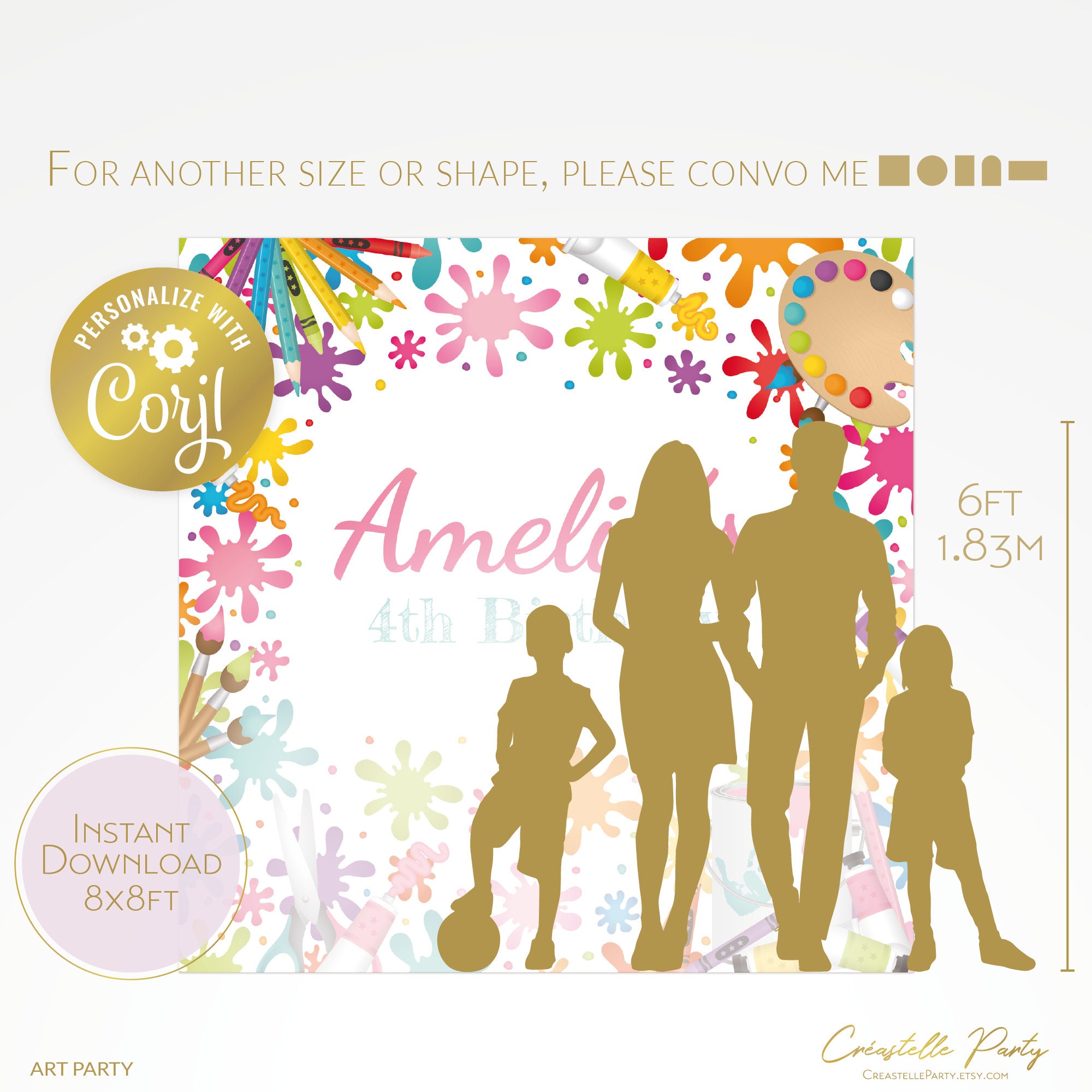 Simple Party Backdrop Template.pdf Editable Art Party Backdrop File, Square Painting Party Party Poster ...