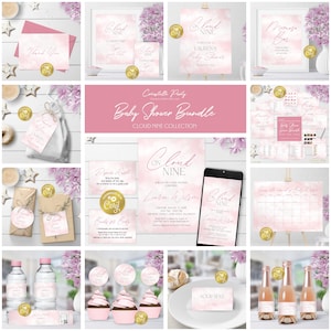 Cloud nine editable baby shower decoration package, sky baby shower bundle, digital party decor, gender neutral printable pack, corjl