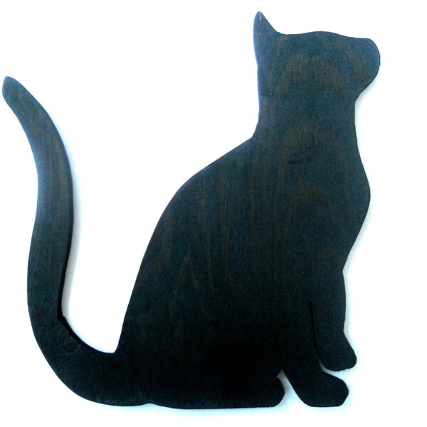 Vintage black wooden cat figurine Halloween cat figure Cat silhouette Halloween home decor