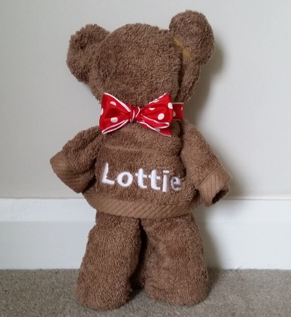 Items similar to Bear Towel Personalised With Embroidered Name, hand